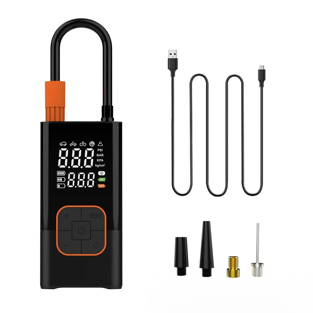 Portable Mini Air Inflator with Wireless Charging and Digital Display for Car and Bicycle Tires