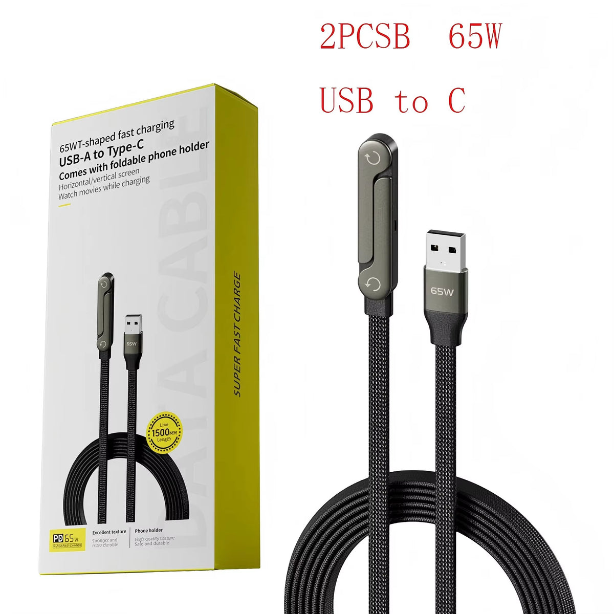 240W Fast Charging 2-in-1 Foldable Data Cable with Bracket Stand for Type-C to Type-C / USB-A to Type-C Devices