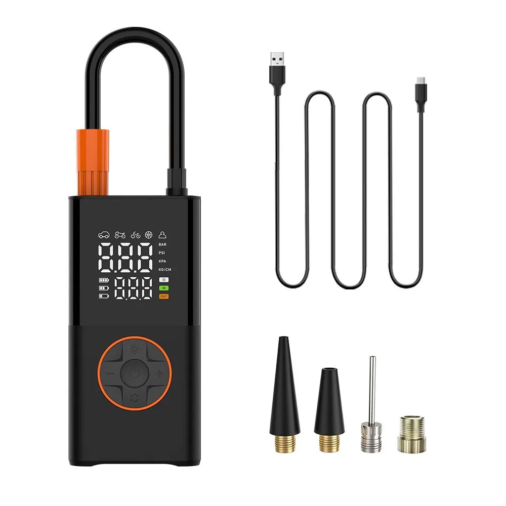 Portable Mini Air Inflator with Wireless Charging and Digital Display for Car and Bicycle Tires