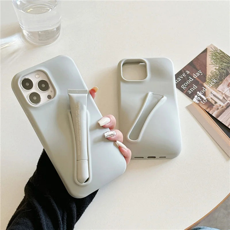 Silicone Soft Cover Case for iPhone 16, 15, 14, 13, 12, 11 Pro, Plus, Mini, Max, XS, XR, 6, 7, 8, SE with Lip Gloss Holder
