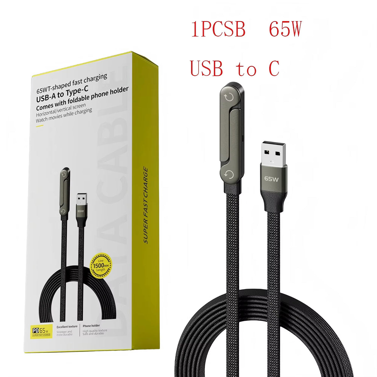 240W Fast Charging 2-in-1 Foldable Data Cable with Bracket Stand for Type-C to Type-C / USB-A to Type-C Devices