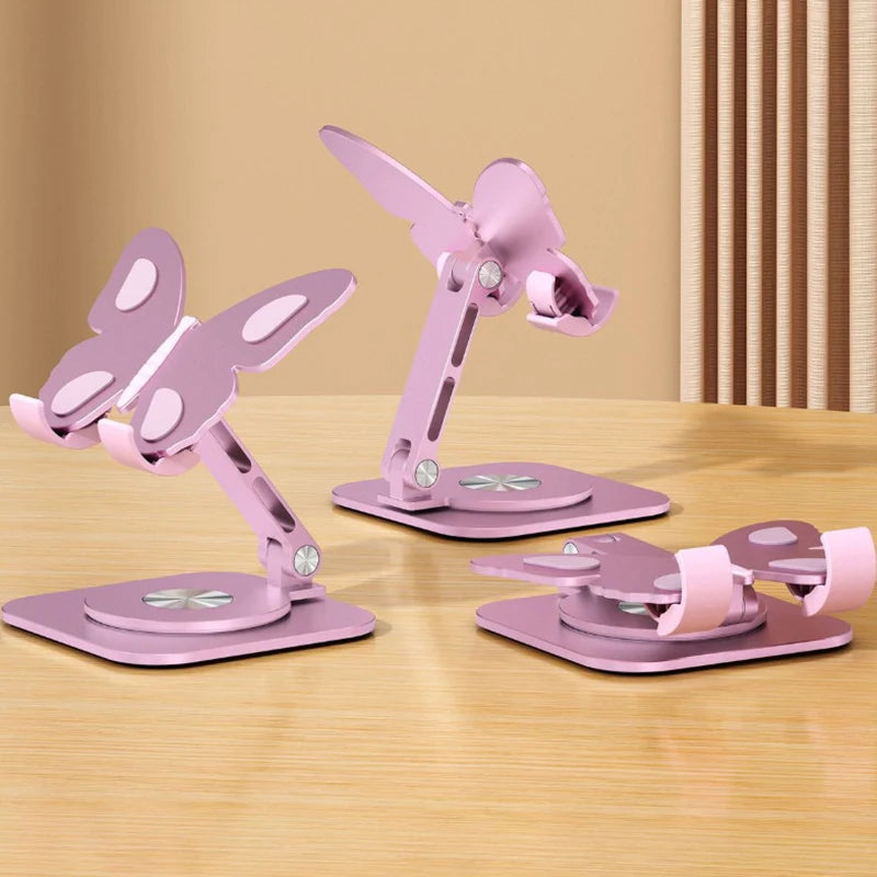 New Aluminum Alloy Mobile Phone Holders Butterfly 360 Degree Rotating Mobile Phone Stand Foldable Adjustable Tablet Stand