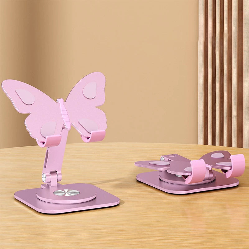 New Aluminum Alloy Mobile Phone Holders Butterfly 360 Degree Rotating Mobile Phone Stand Foldable Adjustable Tablet Stand