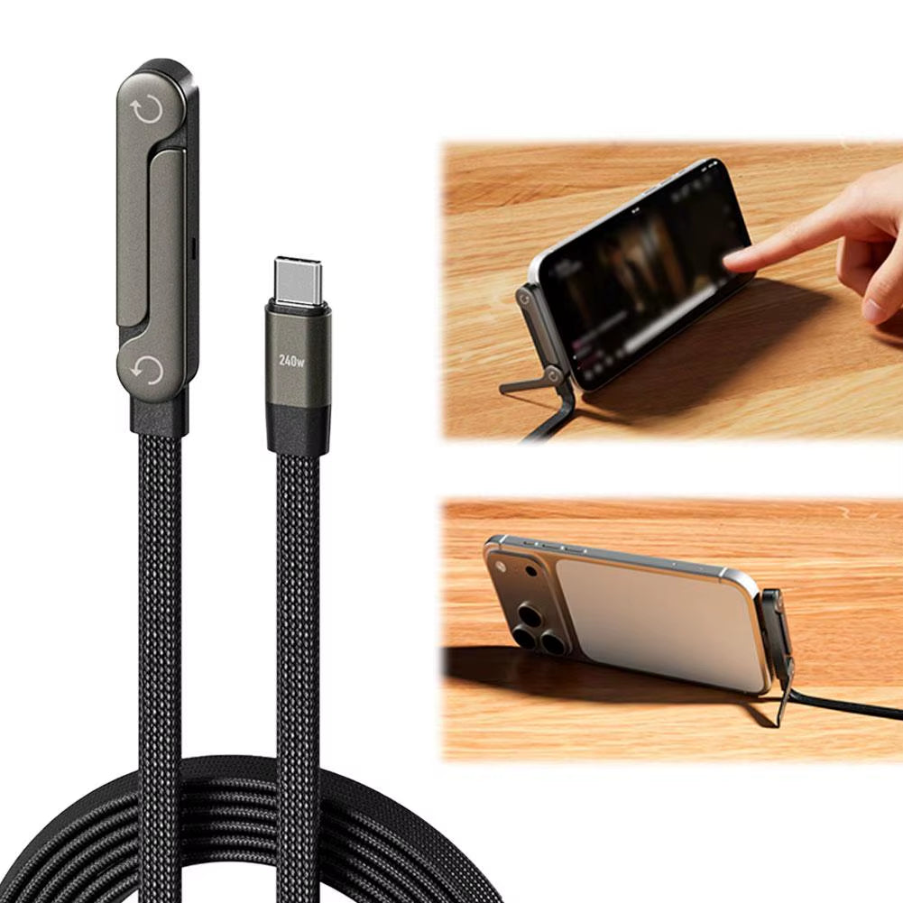 240W Fast Charging 2-in-1 Foldable Data Cable with Bracket Stand for Type-C to Type-C / USB-A to Type-C Devices