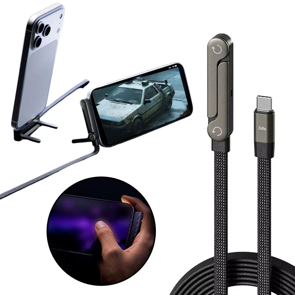 240W Fast Charging 2-in-1 Foldable Data Cable with Bracket Stand for Type-C to Type-C / USB-A to Type-C Devices