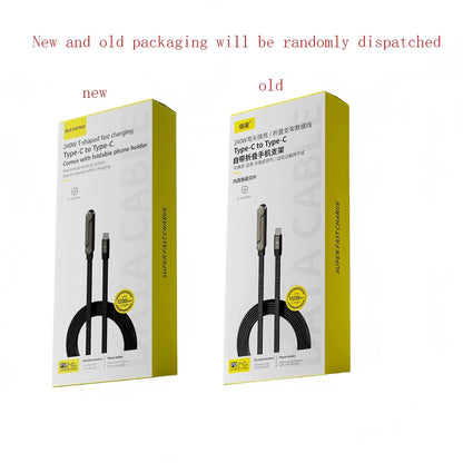 240W Fast Charging 2-in-1 Foldable Data Cable with Bracket Stand for Type-C to Type-C / USB-A to Type-C Devices
