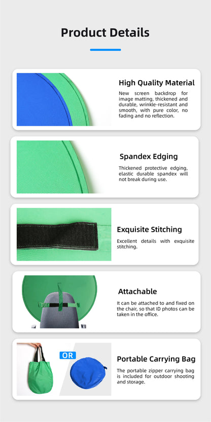 RF08 Game Live Chromakey 2In1 Photography Studio Chair Backrest Single-Double Sided Backdrop Background Cloth Green Blue Screen