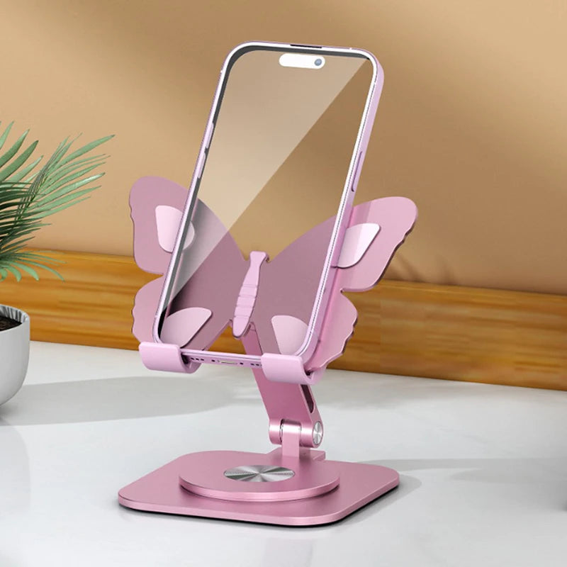 New Aluminum Alloy Mobile Phone Holders Butterfly 360 Degree Rotating Mobile Phone Stand Foldable Adjustable Tablet Stand