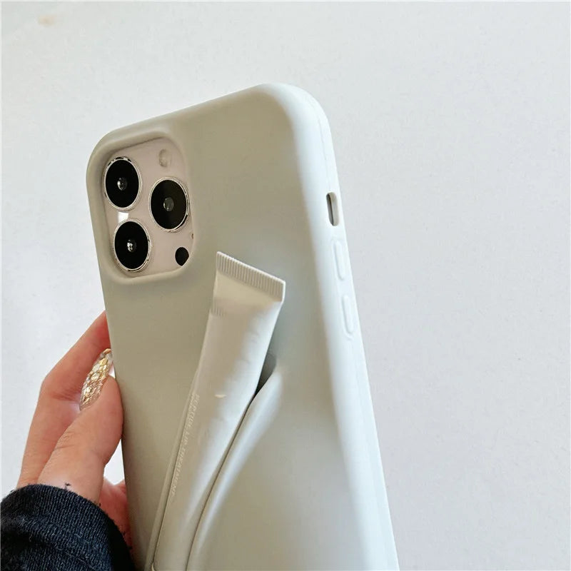 Silicone Soft Cover Case for iPhone 16, 15, 14, 13, 12, 11 Pro, Plus, Mini, Max, XS, XR, 6, 7, 8, SE with Lip Gloss Holder