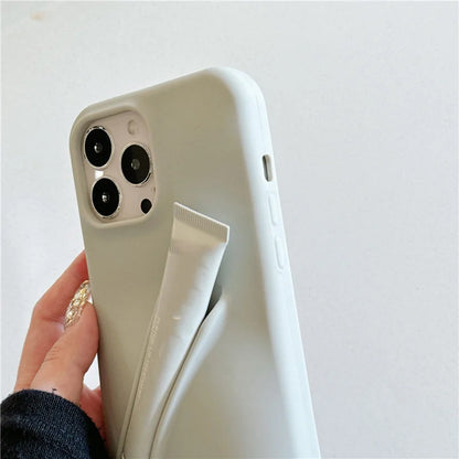 Silicone Soft Cover Case for iPhone 16, 15, 14, 13, 12, 11 Pro, Plus, Mini, Max, XS, XR, 6, 7, 8, SE with Lip Gloss Holder