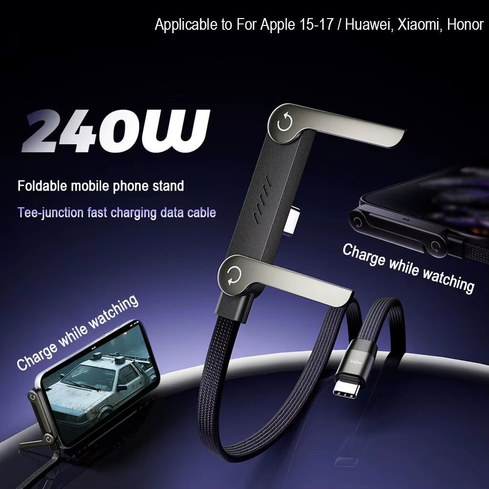 240W Fast Charging 2-in-1 Foldable Data Cable with Bracket Stand for Type-C to Type-C / USB-A to Type-C Devices