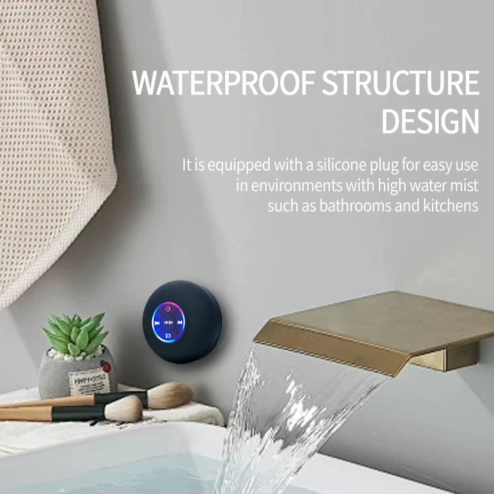 Bluetooth Speaker Portable Wireless Mini LED Speaker with Mic Suction Cup IPX4 Waterproof Resistant for Travel Outdoor Bathroom