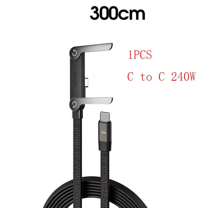 240W Fast Charging 2-in-1 Foldable Data Cable with Bracket Stand for Type-C to Type-C / USB-A to Type-C Devices
