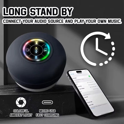 Bluetooth Speaker Portable Wireless Mini LED Speaker with Mic Suction Cup IPX4 Waterproof Resistant for Travel Outdoor Bathroom