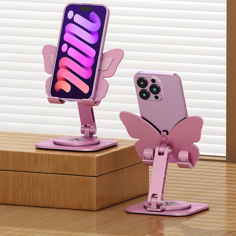 New Aluminum Alloy Mobile Phone Holders Butterfly 360 Degree Rotating Mobile Phone Stand Foldable Adjustable Tablet Stand